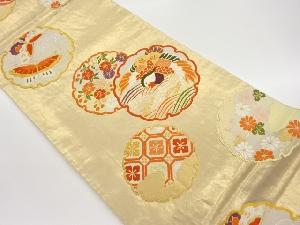 雪輪に鴛鴦・蝶・桜・菊模様織出し袋帯